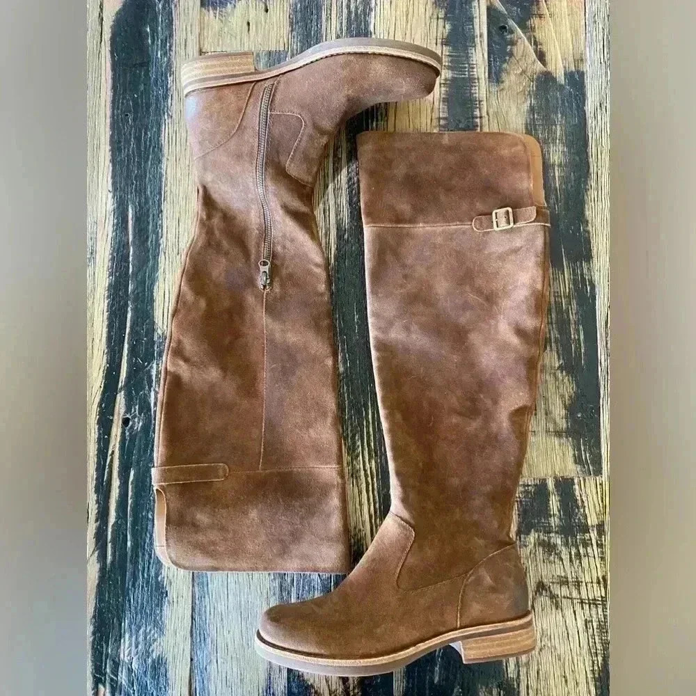 NEW KORK-EASE Addison Tabacco Distressed Suede Leather Over the Knee Boots Sz 8M - Picture 4 of 12
